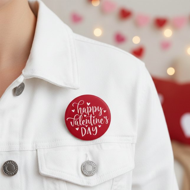 Cute Red and White Happy Valentine's Day  7.5 Cm Round Badge (Cute Red and White Happy Valentine's Day Button)
