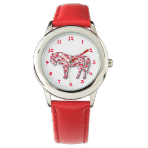 Cute Red and White Heart Horse Girls Pony Watch