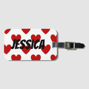 Cute Red and White Hearts Pattern Personalised Luggage Tag
