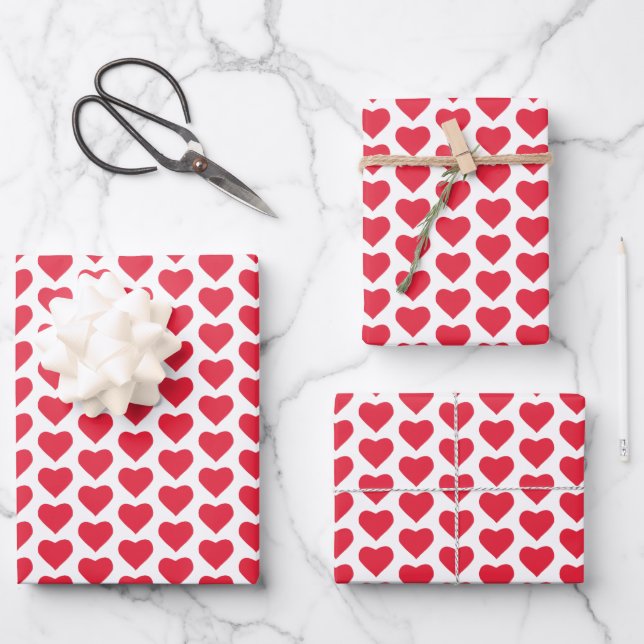 Cute Red and White Hearts  Wrapping Paper Sheet (Front)