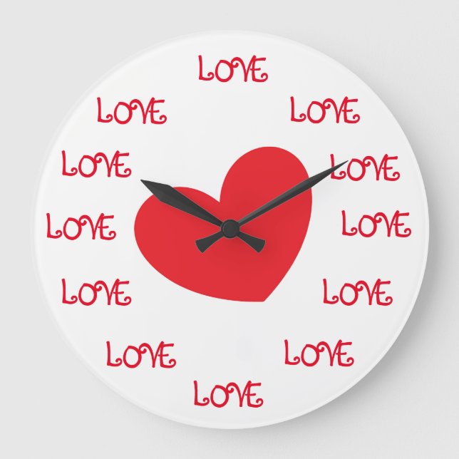 Cute Red and White LOVE Heart Wall Clocks (Front)