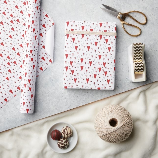 Cute Red and White Minimalist Heart Pattern Wrapping Paper (Crafts)