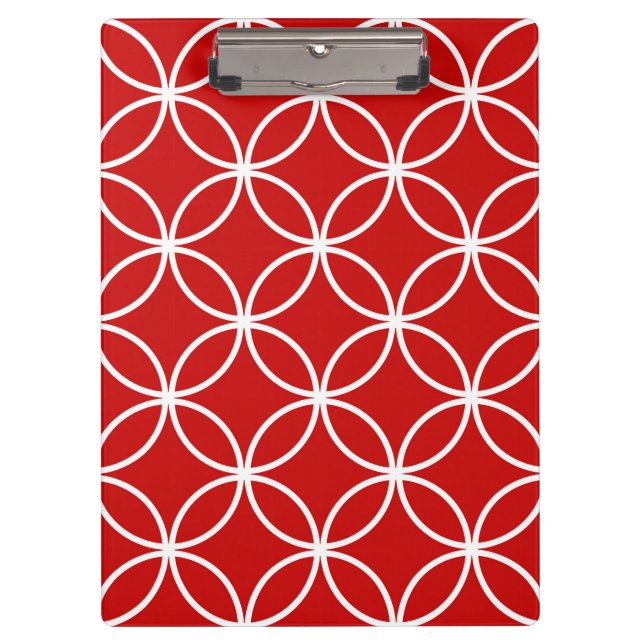 Cute Red and White Pattern Geometric Circles Clipboard (Front)