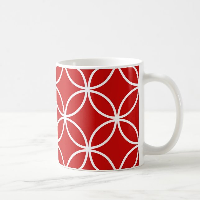 Cute Red and White Pattern Geometric Circles Coffee Mug (Right)