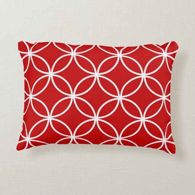 Cute Red and White Pattern Geometric Circles Decorative Cushion (Back)