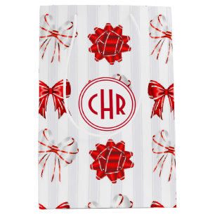 Cute Red and White Ribbon   White Background Medium Gift Bag