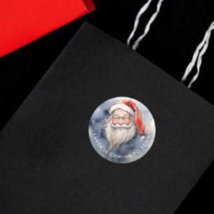 Cute Red And White Santa Claus Portrait Watercolor Classic Round Sticker