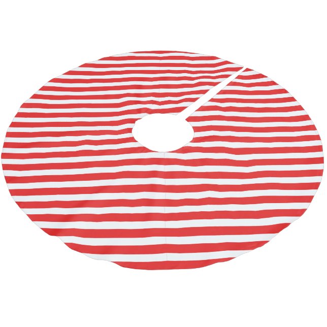 Cute Red and White striped Brushed Polyester Tree Skirt (Angled)
