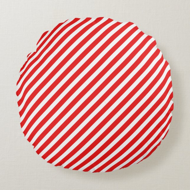 Cute Red and White striped Round Cushion (Front)