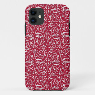 Cute Red and White Swirling Vines Pattern iPhone 11 Case