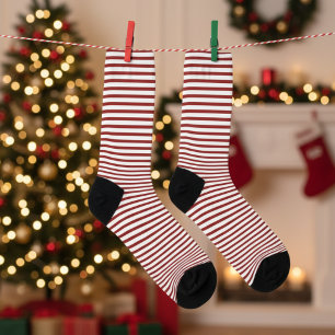 Cute Red and White Thin Striped Socks
