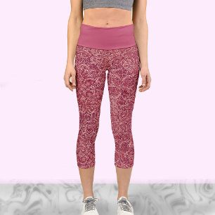 Cute red and white trendy yoga workout capri leggings