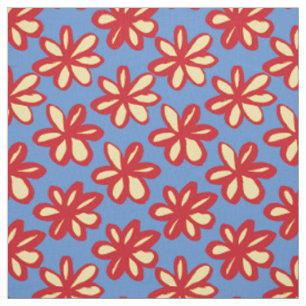 Cute Red and Yellow Daisy on Utopian Blue Fabric