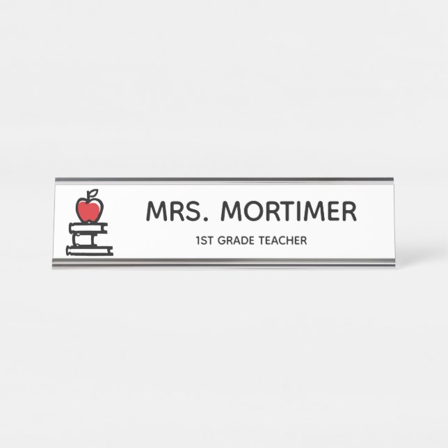 Cute Red Apple Books 1st Grade Teacher Desk Name Plate (Front)