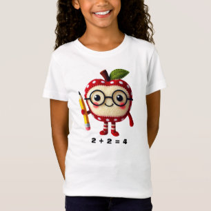 Cute Red Apple Character with Math Equation Kids T-Shirt