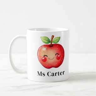 Cute Red Apple Face Personalised Teacher Gift Coffee Mug