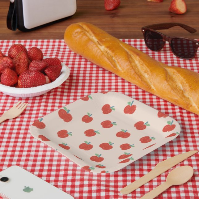 Cute red apple paper plate (Picnic)