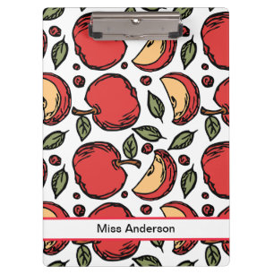 Cute Red Apple Pattern Customisable Teacher's Clipboard