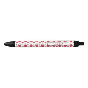 Cute Red Apple Pattern Personalised Black Ink Pen