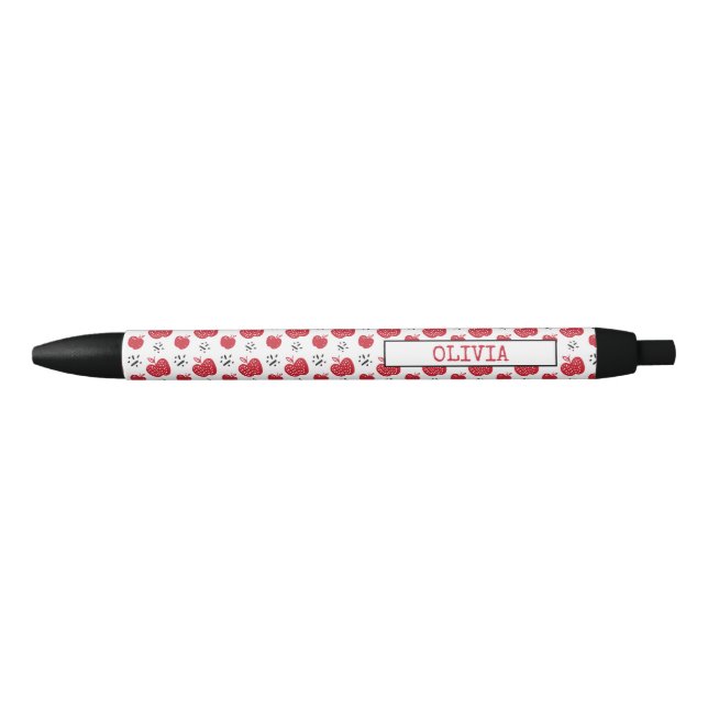 Cute Red Apple Pattern Personalised Black Ink Pen (Front)