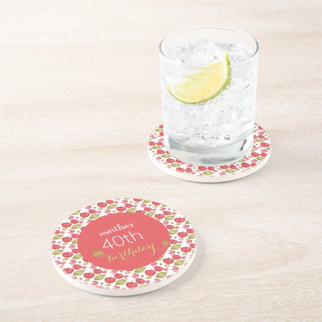 Cute Red Apple Pattern Watercolor Hand-painted Coaster (Side)