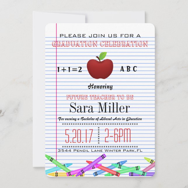 Cute Red Apple Teacher Graduation Invitation (Front)
