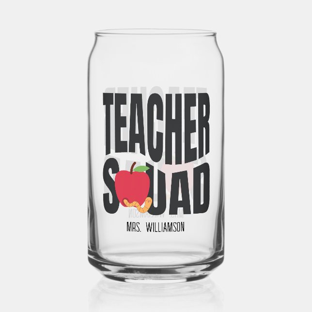 Cute Red Apple Teacher Squad Can Glass (Front)