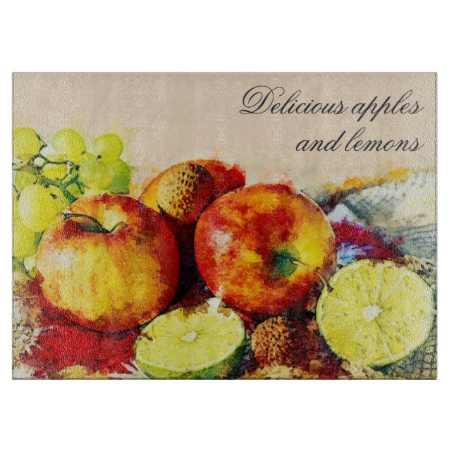 Cute Red Apples and Lemons Floral Nature Cutting Board (Front)