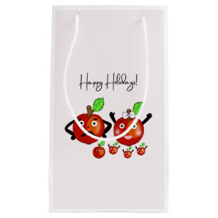 Cute red apples family with text HAPPY HOLIDAYS Small Gift Bag