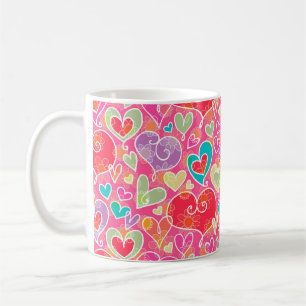 Cute Red Aqua Purple Valentine Hearts  Coffee Mug