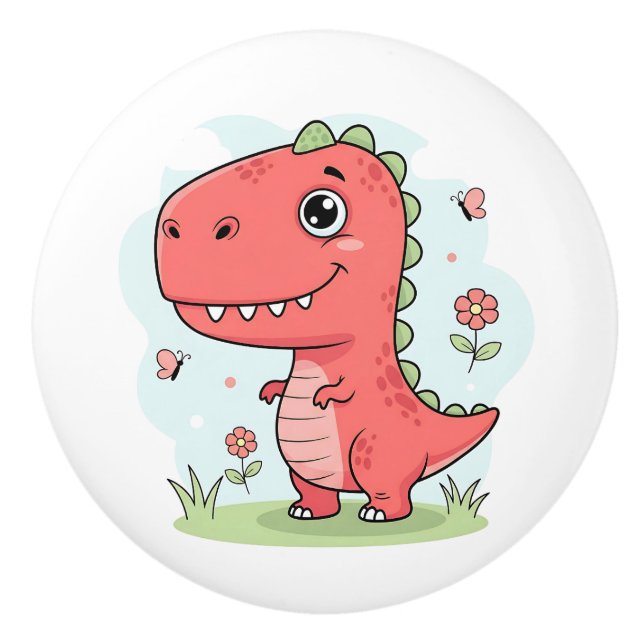 Cute Red Baby Dinosaur Ceramic Knob (Front)
