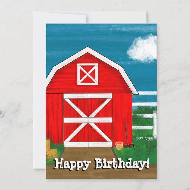 Cute Red Barn Drawing Personalised Happy Birthday (Front)