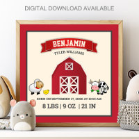 Cute Red Barn Farm Animals Baby Birth Stats