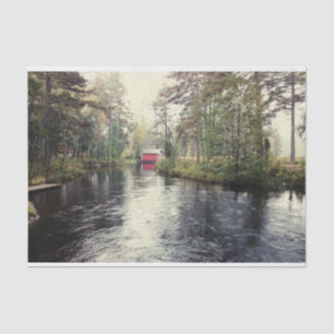 Cute Red Barn in an Isolated Forest and Lake       Tissue Paper