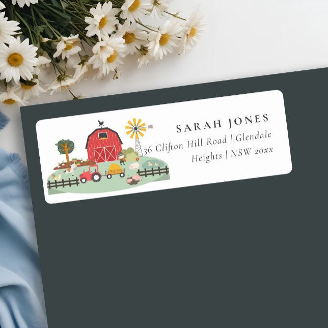 Cute Red Barnyard Farm Animal Baby Shower Address (Creator Uploaded)