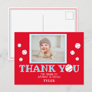 Cute Red Baseball Birthday Thank you Photo Card