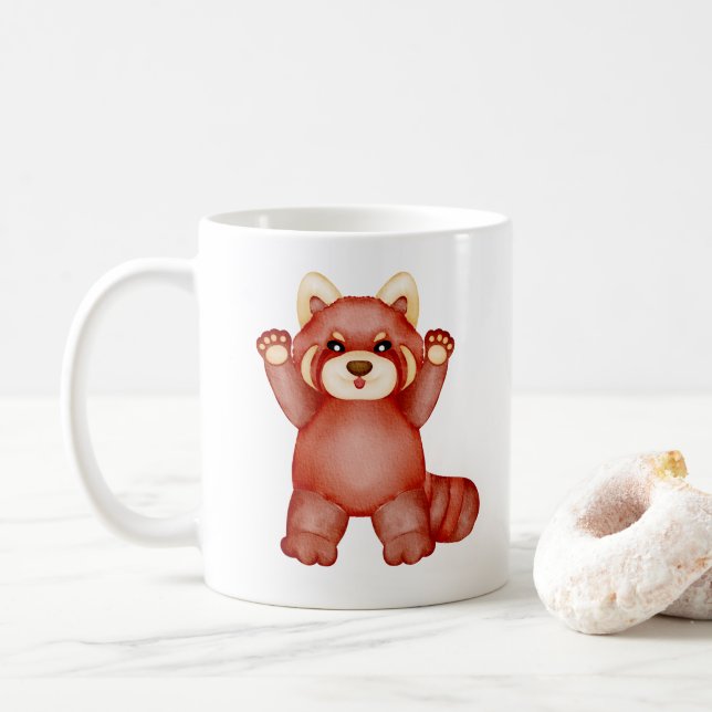 Cute Red Bear Mug – Adorable Teddy Bear Coffee Cu (With Donut)