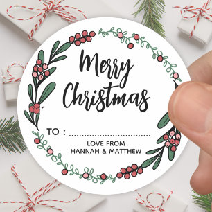 Cute Red Berry Wreath Christmas Classic Round Sticker