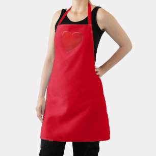 Cute red big heart solid plain minimalist modern apron