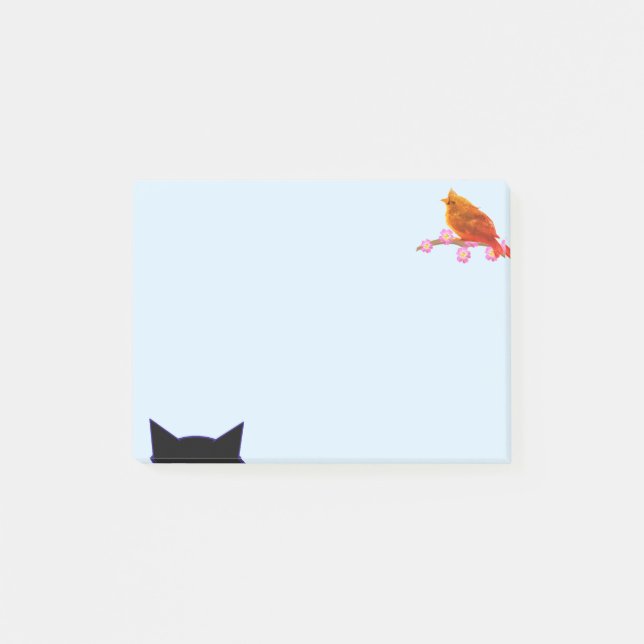 Cute Red Bird & Cat Post-it Notes (Front)