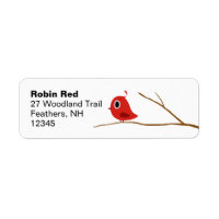 Cute Red Bird on Tree Branch Return Address Labels