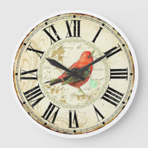 cute red bird roman numeric large clock