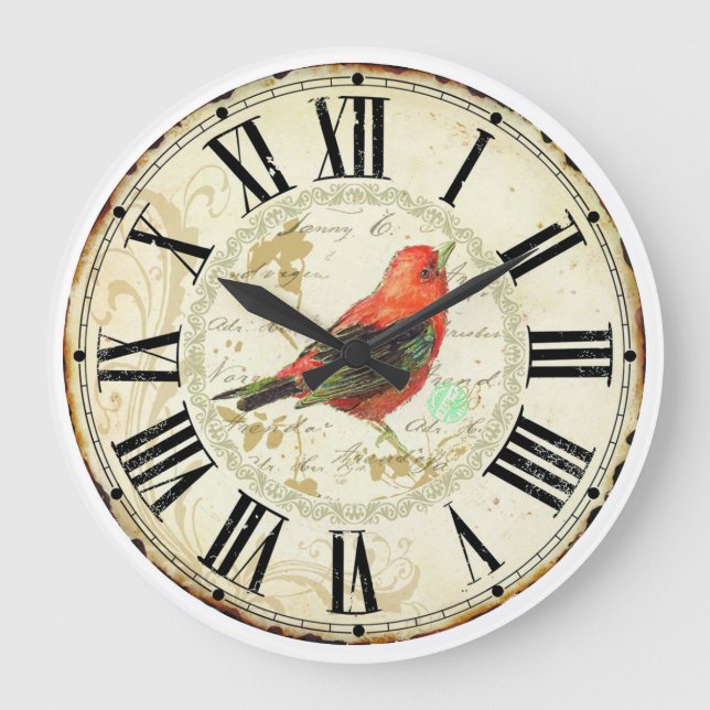 cute red bird roman numeric large clock (Front)