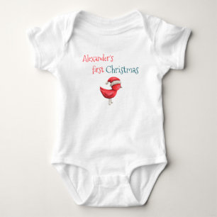 Cute Red Bird Santa Hat Grandson First Christmas Baby Bodysuit