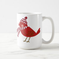 Cute Red Bird with Scarf & Hat Christmas Mug
