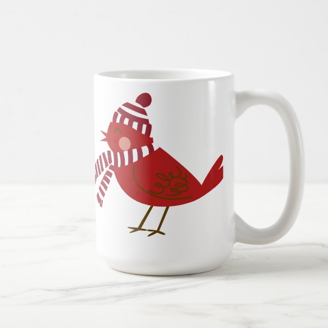Cute Red Bird with Scarf & Hat Christmas Mug (Right)