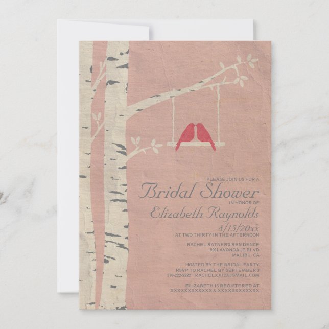 Cute Red Birds Bridal Shower Invitations (Front)