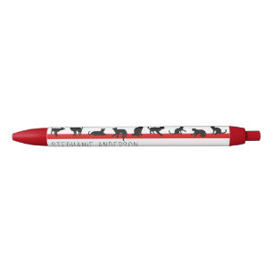 Cute Red Black and White Custom Name for Cat Lover Black Ink Pen