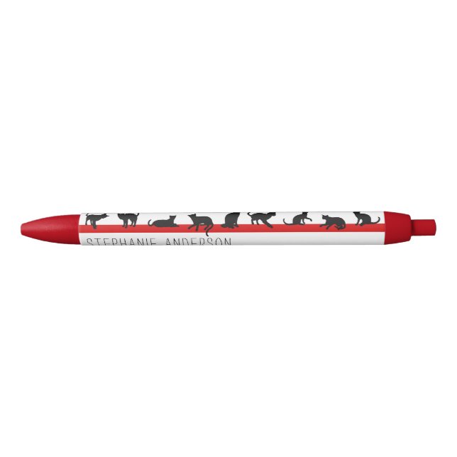 Cute Red Black and White Custom Name for Cat Lover Black Ink Pen (Front)