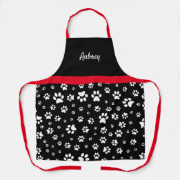 Cute Red Black and White Paw Print Personalised Apron